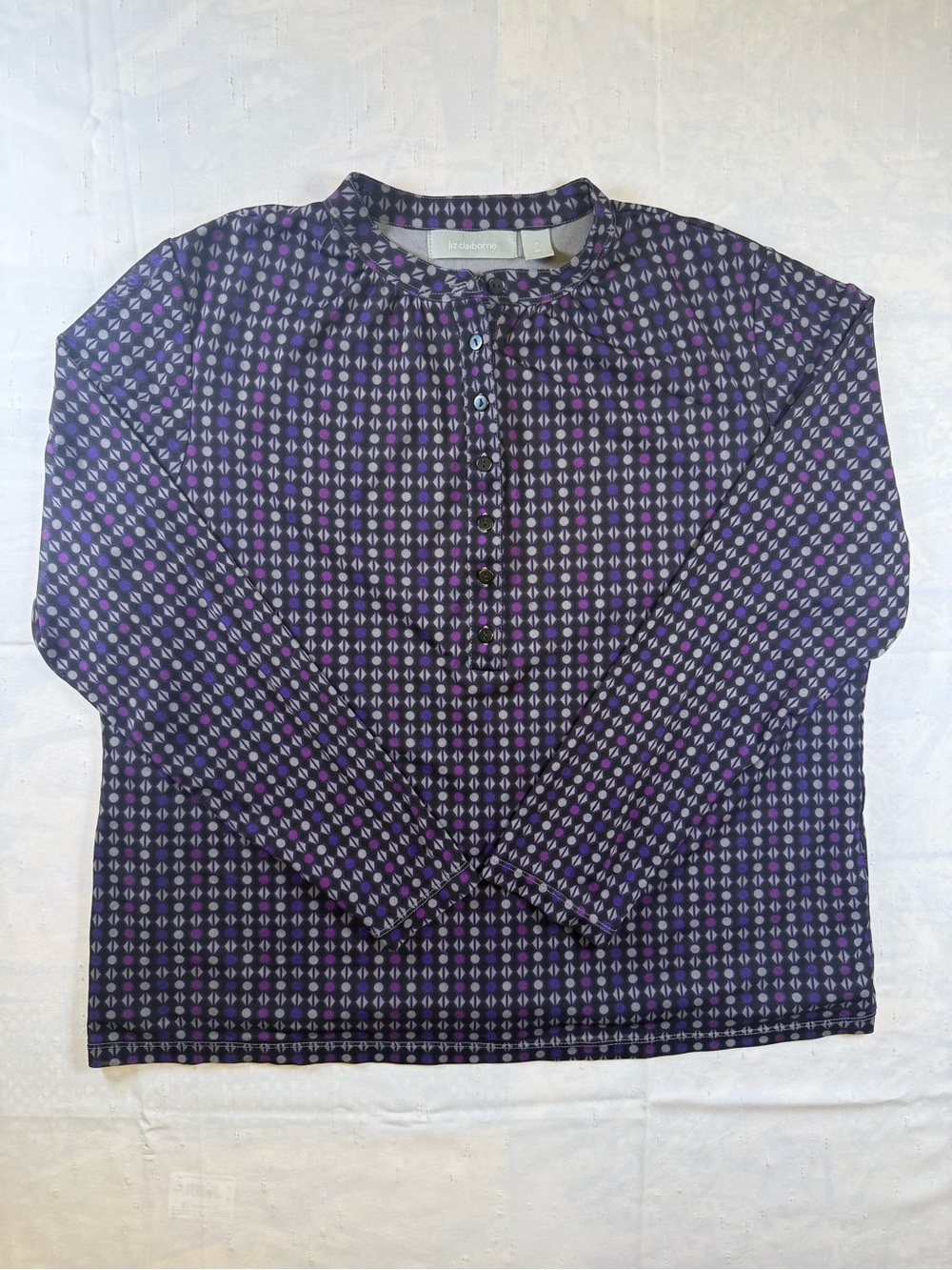 Liz Claiborne Women’s Purple Patterned Long-Sleeve Blouse Shirt Lighweight
